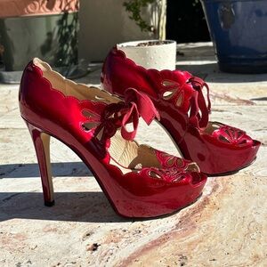 Joan & David Chic Burgundy Red Lace Detailing Open toe Heels